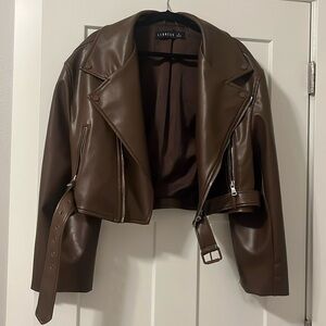 Lioness chocolate brown crop moto jacket